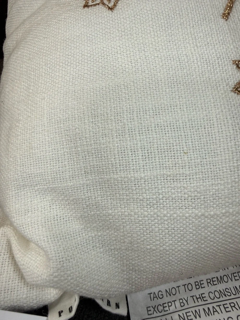 Pottery Barn Gold Heart Filled Pillow
